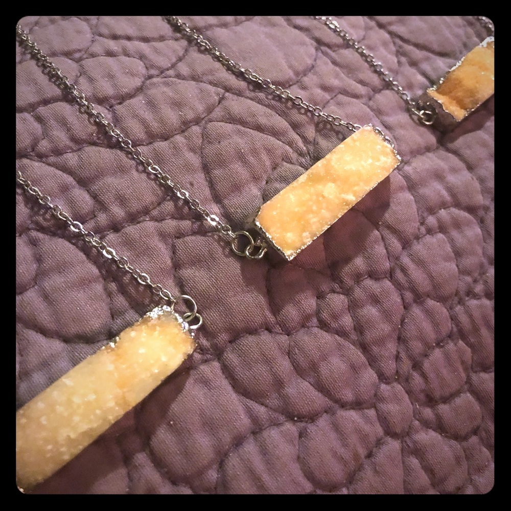 Peach Druzy Stone Bar Necklace 16 inch chain